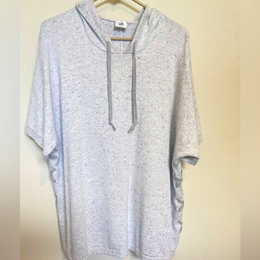 Cabi Speckled In Stitches Pullover Lace Up Side Hooded Sweater #3473
